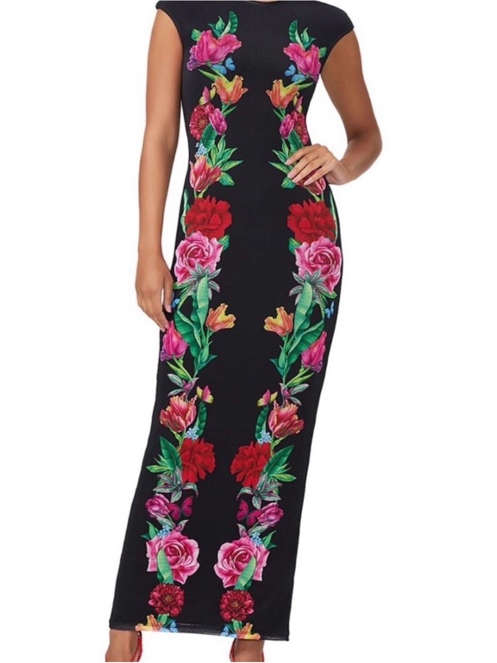 AFRM Black Maxi Dress with Multicolor Floral Panels